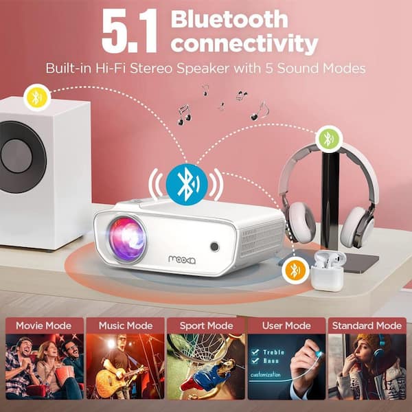 YT300 Mini Projector LED Smart TV Portable Home Theater Rich Interface Low  Noise Internal Speaker - White / US Plug Wholesale
