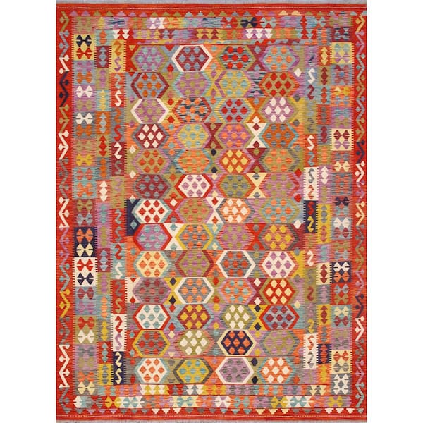 Pasargad Home Kilim Multi 8 ft. x 11 ft. Geometric Wool Area Rug