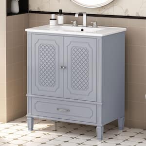 Sylvan 30 in. Modern Bathroom Grey Bath Vanity with White Ceramic Top Sink, Drawer, Shelf, Cabinet, Acacia Wood, MDF