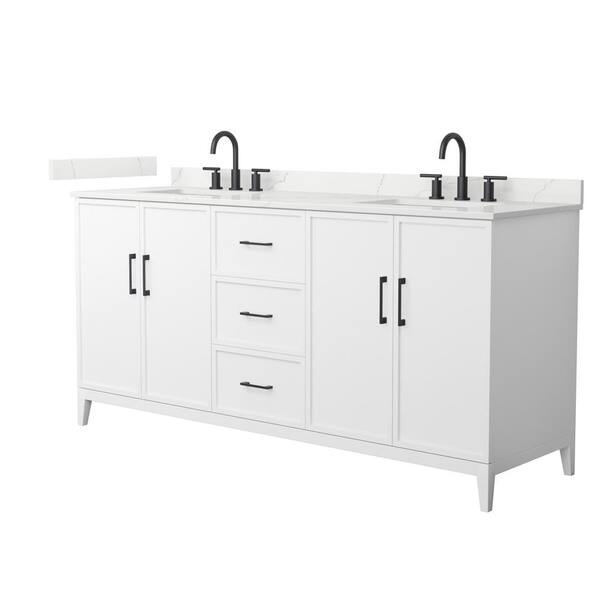 Wyndham Collection Elan 72 in. W x 22 in. D x 35 in. H Double Bath Vanity in White with Giotto Quartz Top