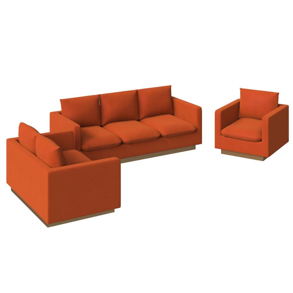 Orange Marmalade Velvet 3-Piece Sofa Set with Gold Base