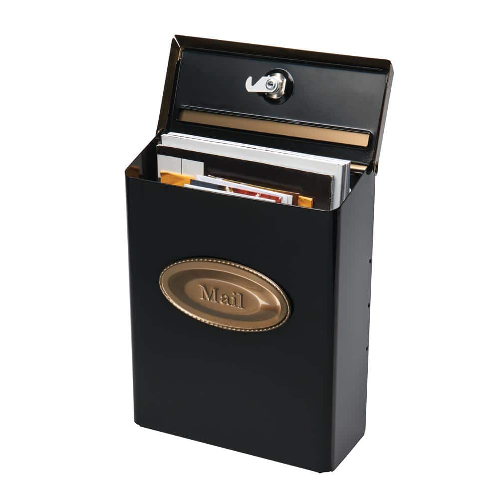 Medium Black and Brass Steel Locking Wall Mount Mailbox