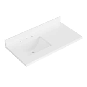 43 in. W x 22 in. D in Pure White Quartz with 1.5 in. Thick Milter Edge with Rectangle Single Sink Vanity Top in. White