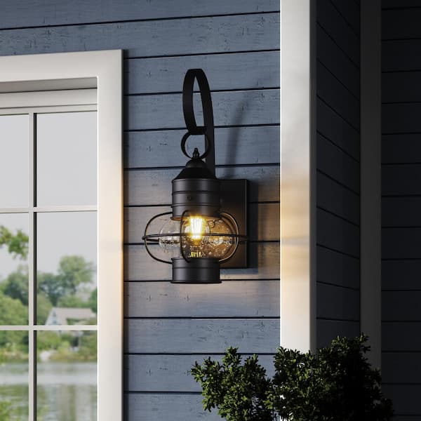 1- Light Matte Black Decorative Outdoor Wall Lantern Sconce Light