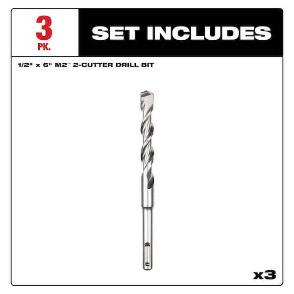 SDS PLUS M2 2-Cutter 1/2 in. x 6 in. Drill Bit-3 Pack