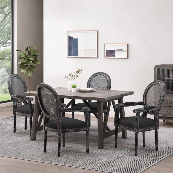 Noble House Joni Black and Gray Upholstered Dining Armchair (Set of 2)  106530 - The Home Depot