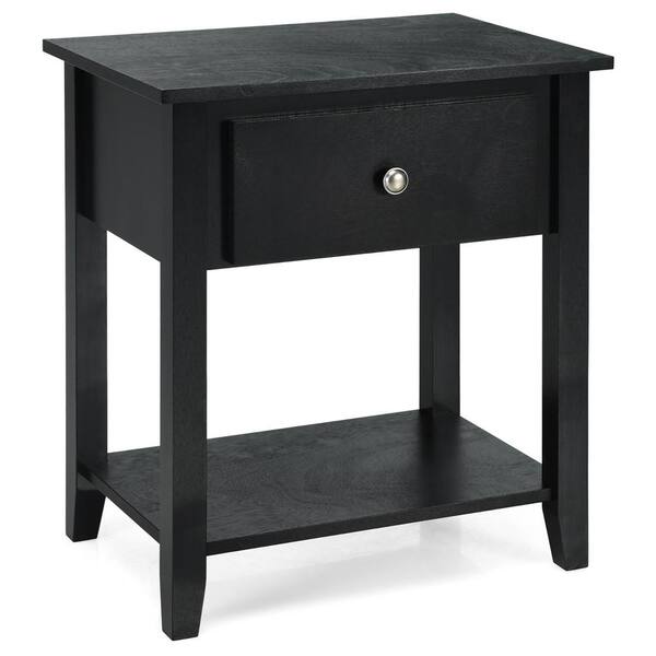 Costway 1Drawer Black Nightstand 24 in. x 22 in. x 15 in. HW66561HS The Home Depot
