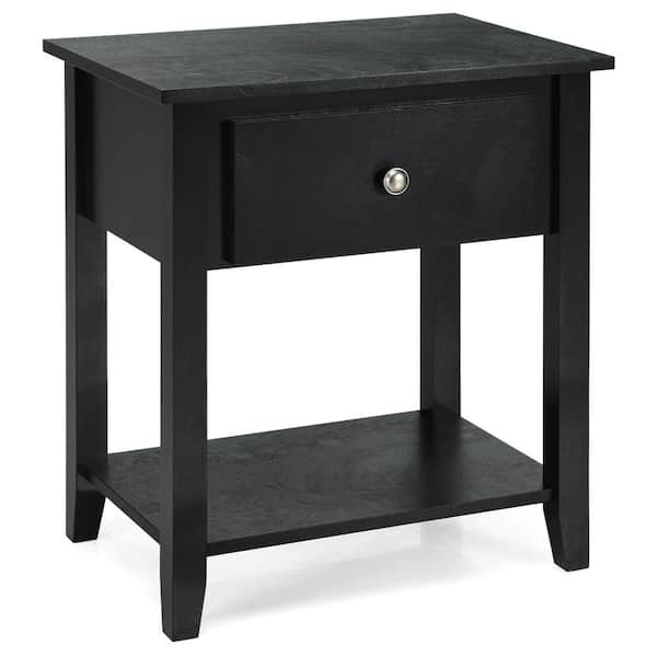 Costway 1-Drawer Black Nightstand 24 in. x 22 in. x 15 in.