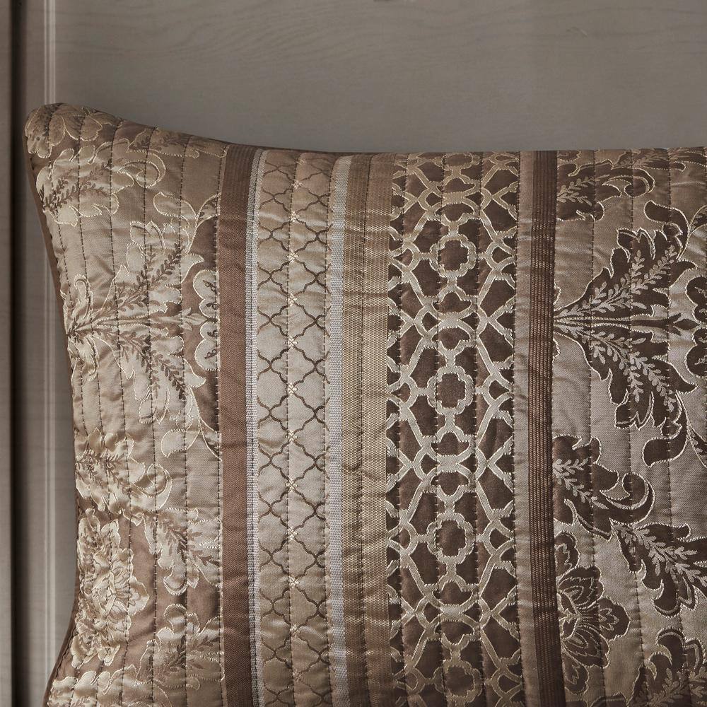 Full Brown Reversible Jacquard Coverlet Set with Shams and Pillows
