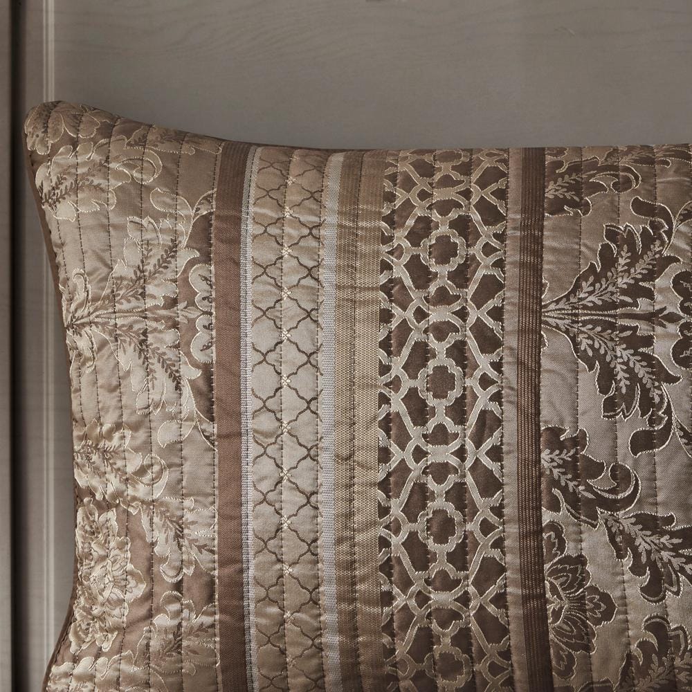 King Brown Microfiber Reversible Jacquard Quilt Set