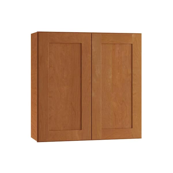 Home Decorators Collection Hargrove Assembled 24 x 30 x 12 in. Plywood Shaker Wall Kitchen Cabinet Soft Close in Stained Cinnamon