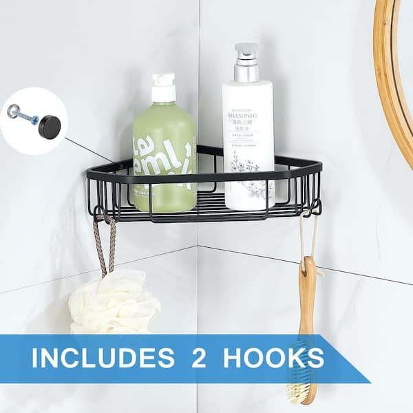 Wall Mounted Corner Shower Caddy Shower Basket in Stainless Steel Matte Black