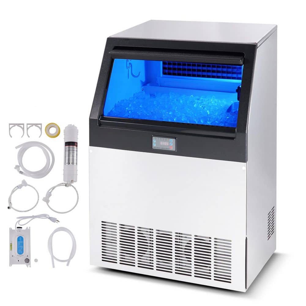 25 in. Commercial Ice Maker, 160 lbs. /24H, Freestanding Ice Machine 80 Cubes in. 12-15 Min 66lbs. Storage LED Display