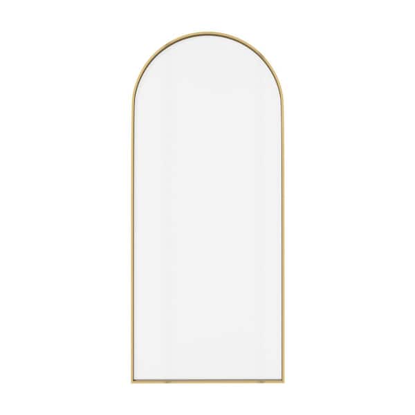 34 in. W x 78 in. H x 1.5 in. D Arched Framed Fixed Panel Shower Door in Brushed Gold with Clear Glass