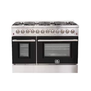 Galiano 48 in. 6.58 cu. ft Double Oven Dual Fuel Range with Gas Stove and Electric Oven in. Stainless Steel w/Black Door