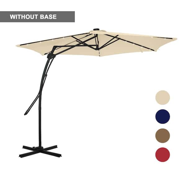 Mondawe 10 ft. Hexagon Steel Offset Patio Umbrella with Solar Light in Beige