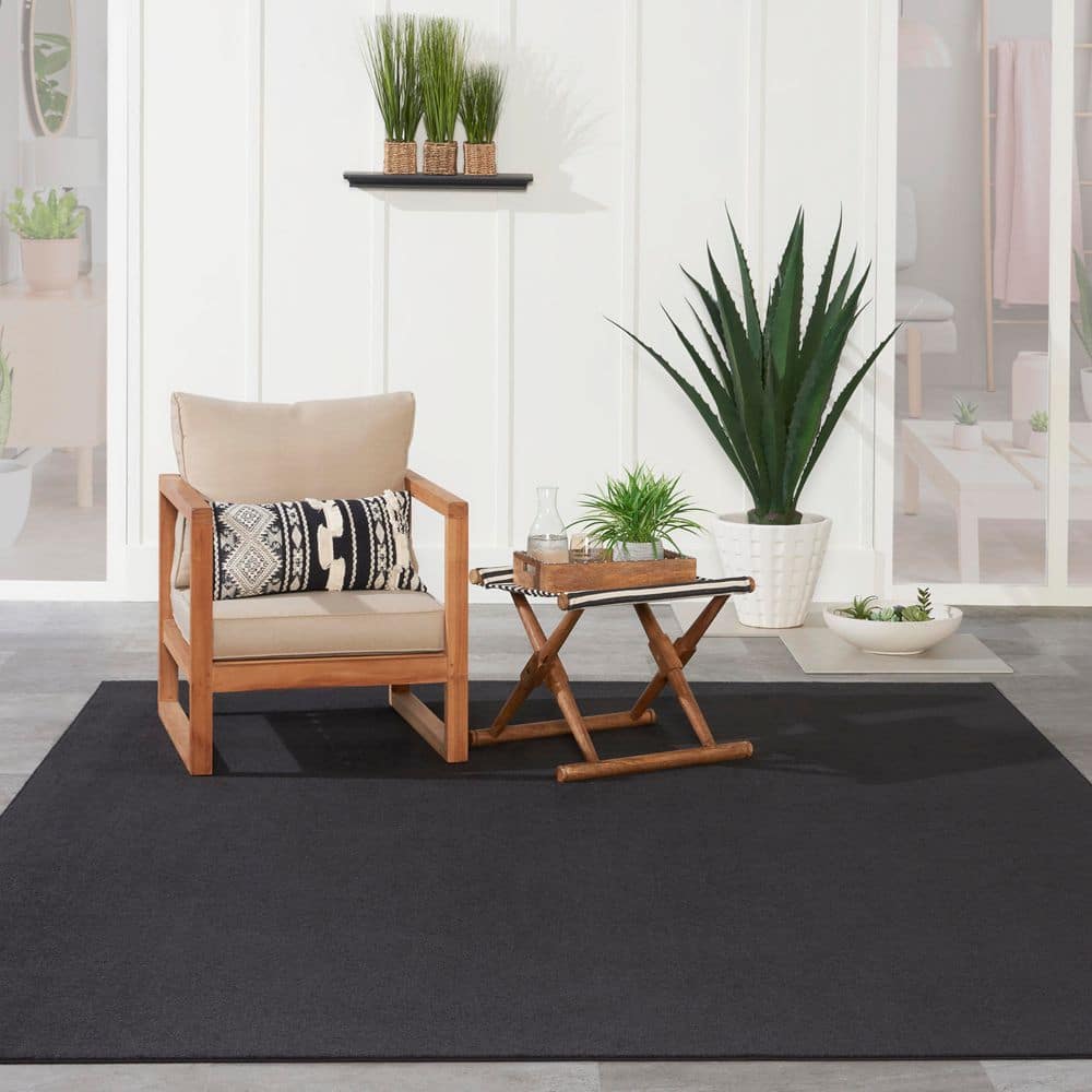 Black Rectangular Synthetic Reversible Indoor/Outdoor Area Rug
