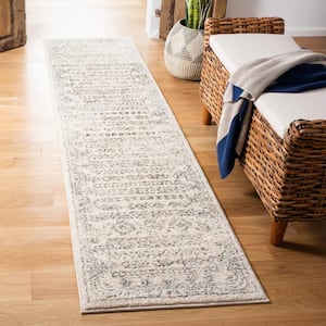 Tulum Ivory/Gray 2 ft. x 11 ft. Border Striped Distressed Runner Rug