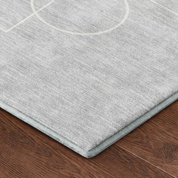 Mayfield Premium Machine Washable Abstract AMF2500 Silver 2 ft. x 7 ft. Runner Rug