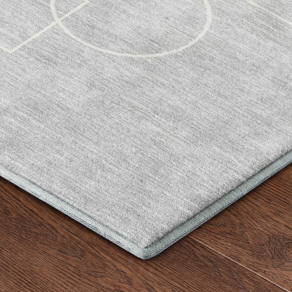 Mayfield Premium Machine Washable Abstract AMF2500 Silver 8 ft. x 10 ft. Area Rug