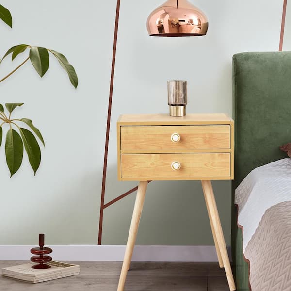 HONEY JOY Set of 2 Natural 2-Drawers Side End Table Nightstand Bedroom Room Furniture