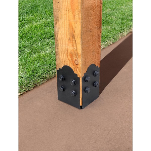 Outdoor Accents Mission Collection ZMAX Black Post Base Side Plate for 10x Lumber (2-Pack)