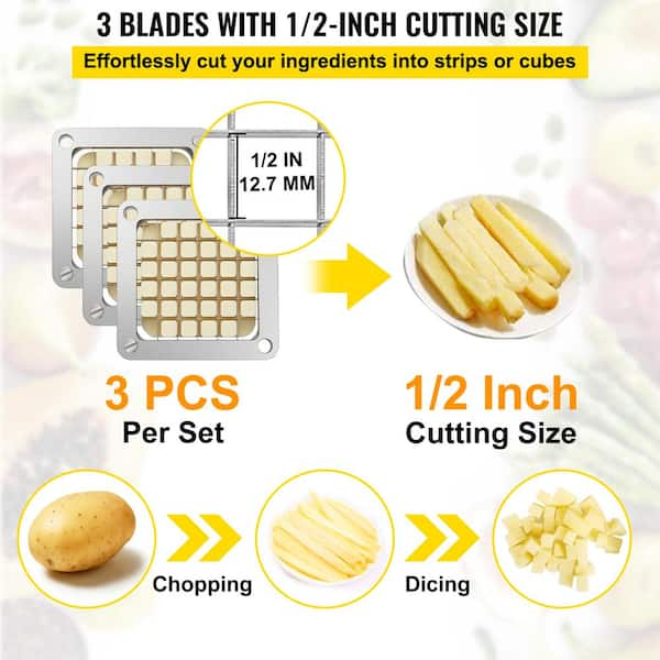 VEVOR Replacement Chopper Blade 1/2 in. 3 Pcs French Fry Blade Assembly Stainless Steel Dicer Parts and Push Block