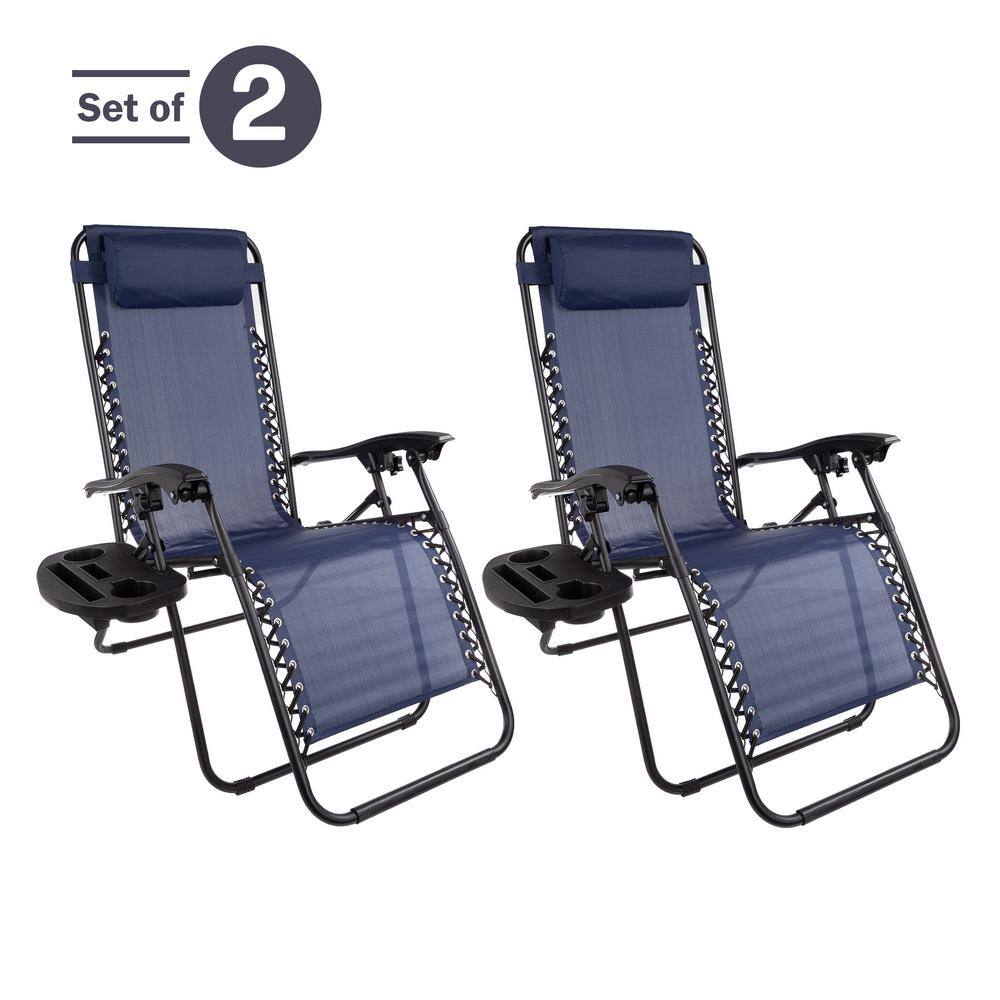 Navy Blue Steel Zero Gravity Lounge Chairs with Side Table