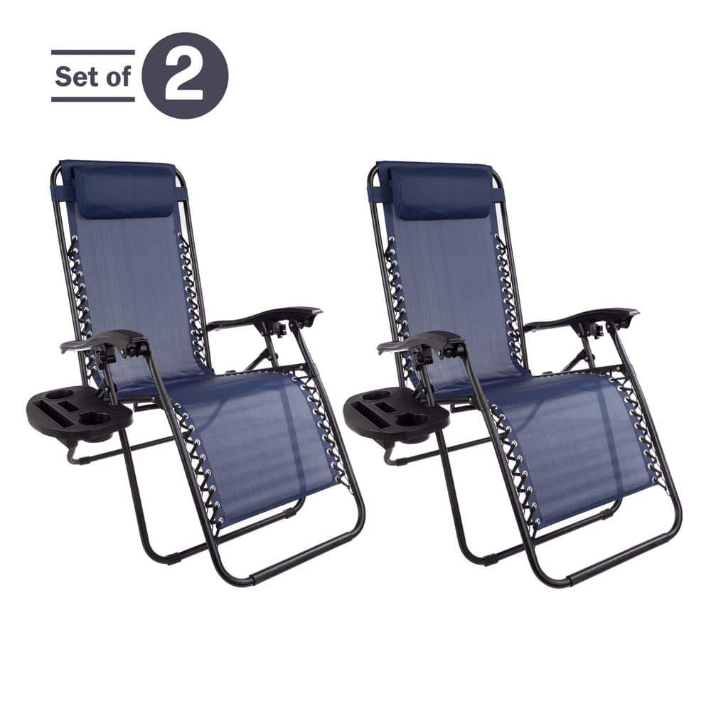 Navy Blue Steel Zero Gravity Lounge Chairs with Side Table