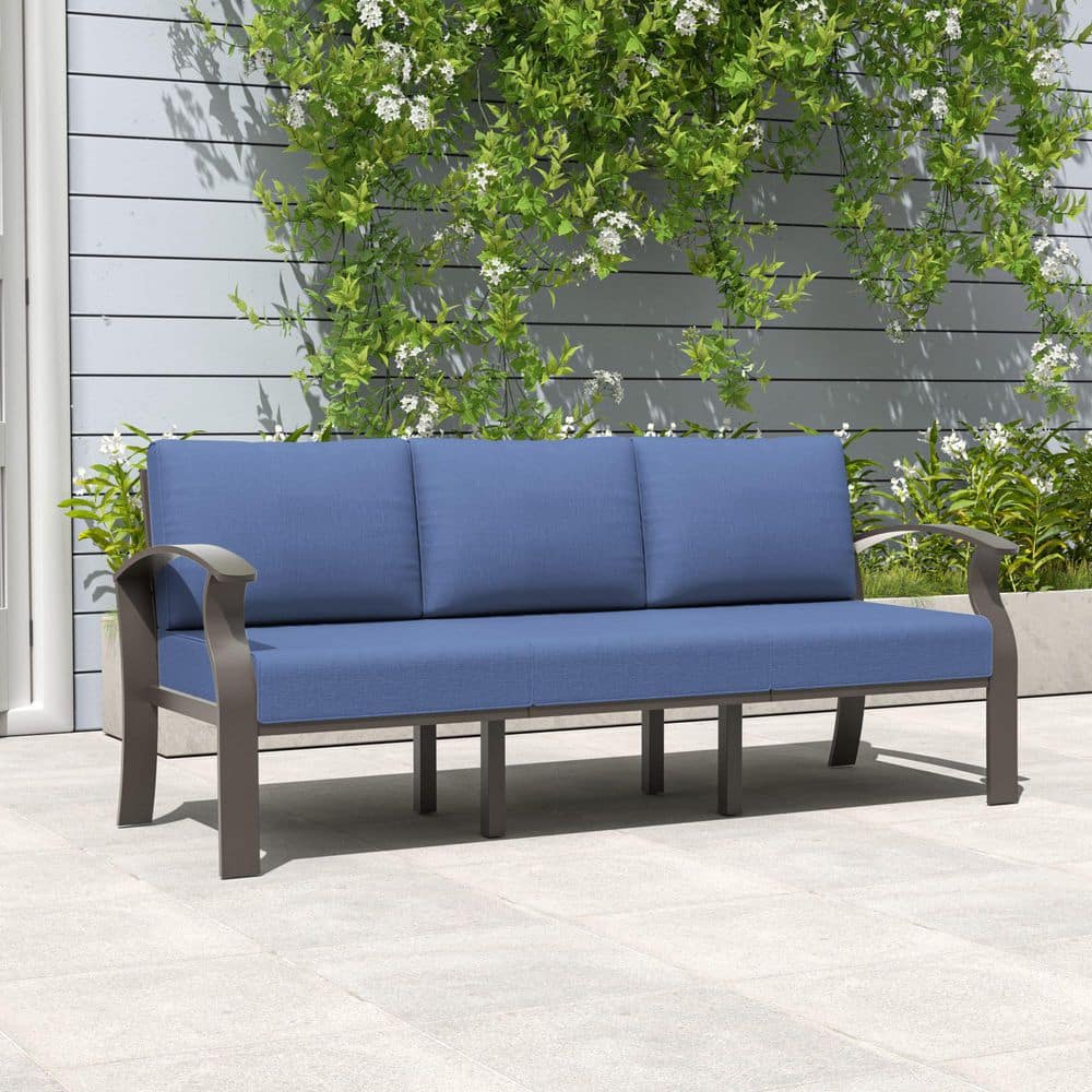 3-Seat Aluminum Sectional Patio Couch with Navy Blue Cushions price history on PriceWatchPro
