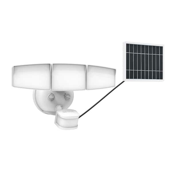 Next Gen Solar-Powered LED Security Floodlight, 3 Head w/ Motion Sensing, D2D, Adjustable Brightness-White 2000 Lumens
