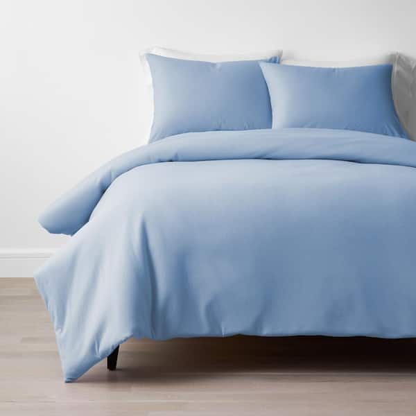 The Company Store Company Cotton 3-Piece Cloud Blue Jersey Knit Queen Duvet Cover Set