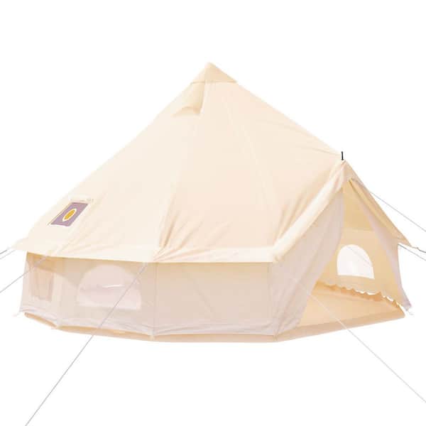 SKYSHALO 5-8 Person Canvas Glamping Bell Tent, Breathable Waterproof Yurt Tent with Stove Jack and Detachable Side Wall
