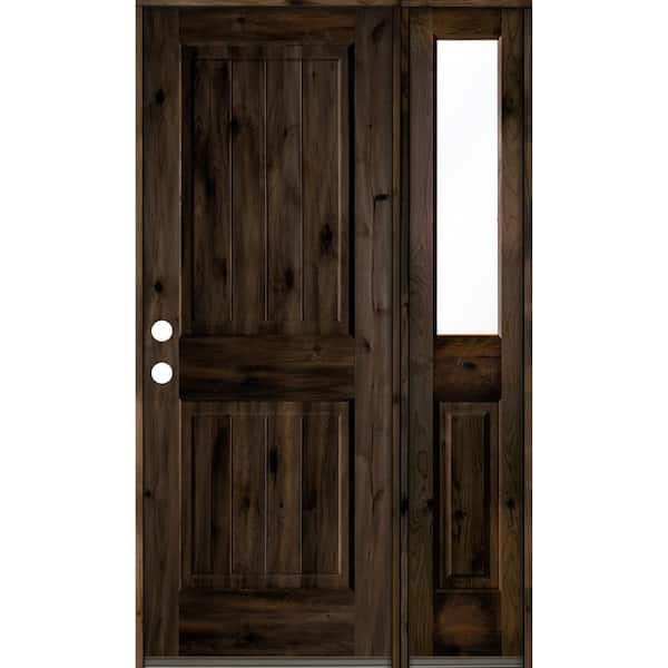 Krosswood Doors 46 in. x 80 in. Rustic Knotty Alder Square Top Right-Hand/Inswing Clear Glass Black Stain Wood Prehung Front Door w/RHSL