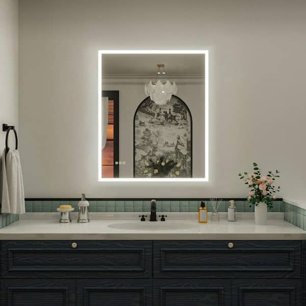 Solva 30 in. W x 36 in. H Rectangular Frameless LED Wall Bathroom Vanity Mirror with Sleek Silver Finish