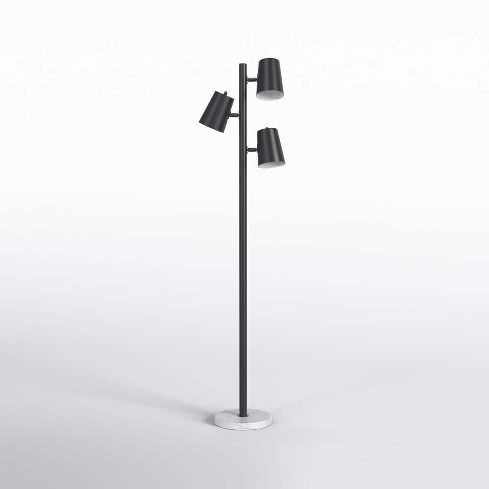 Black Metal and Marble Adjustable Multi-head Floor Lamp