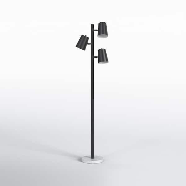 Caldwell 62 in. Black Metal Tree-Shaped Three-Light Floor Lamp