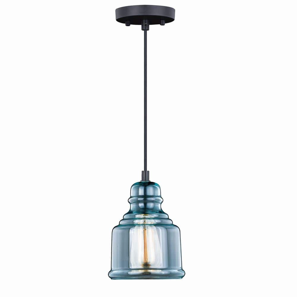 Millie 1-Light Oil Rubbed Bronze Shaded Farmhouse Jar Mini Pendant Ceiling Light Smoke Blue Glass price history on PriceWatchPro