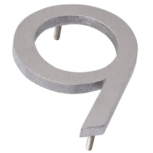 4 in. Brushed Aluminum Floating or Flat Modern House Number 9