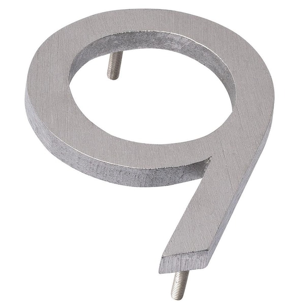Montague Metal Products 4 in. Brushed Aluminum Floating or Flat Modern House Number 9