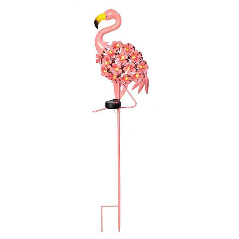 39 in. Pink Metal Solar Flamingo Garden Lights D07QBZCST5 - The