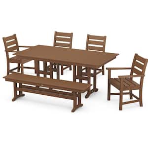 Grant Park Teak 6-Piece HDPE Plastic Rectangle Farmhouse Outdoor Dining Set with Bench