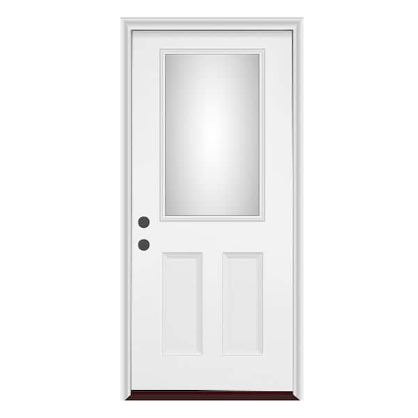 32 in. x 80 in. Right-Hand/Inswing 1/2-Lite Clear Glass White Primed Steel Prehung Front Door with PVC Frame