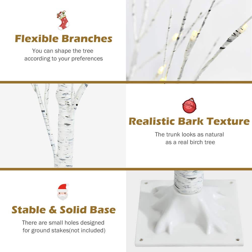 Buy 4 ft. PreLit White Birch Tree Artificial Christmas Tree Twig Birch