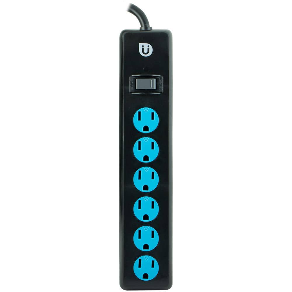 Uber 4 ft. 6-Outlet Power Strip, Blue and Black-25115 - The Home
