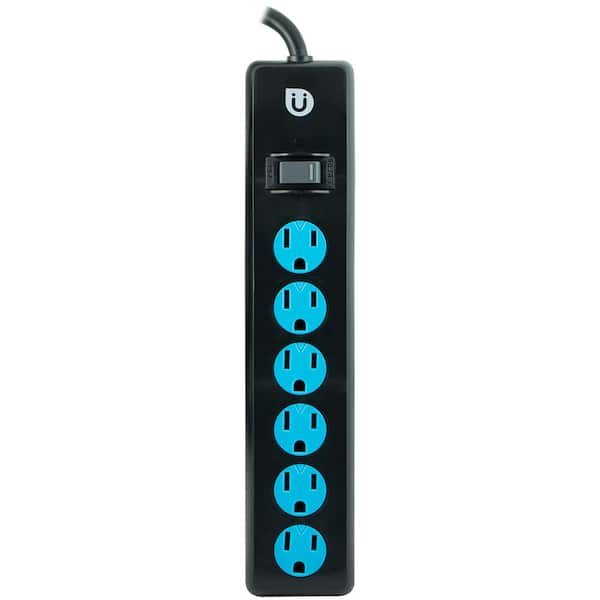 Uber 4 ft. 6-Outlet Power Strip, Blue and Black