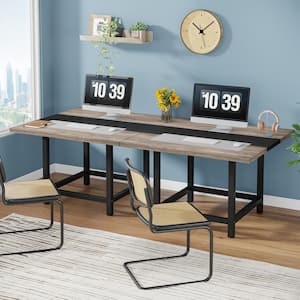 Capen 78.7 in. Rectangular Gray and Black Engineered Wood Computer Desk Conference Table