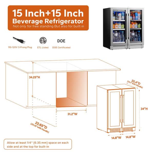 Ca'Lefort 30 in. Dual Zone 200-Cans Beverage Cooler Side-by-Side