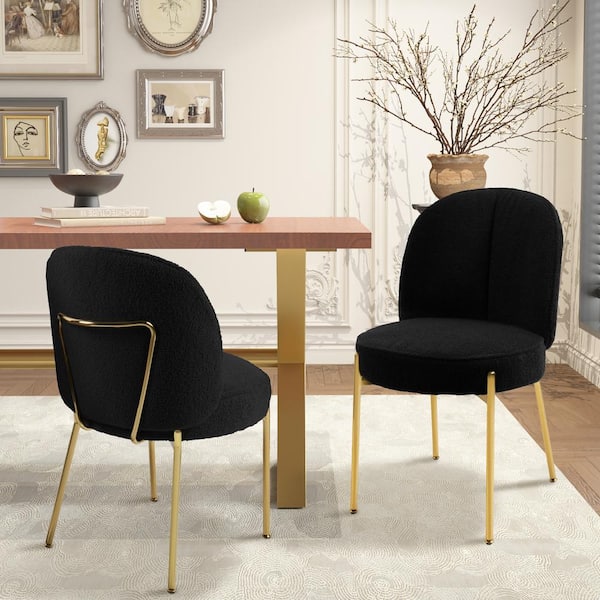 Modern Black Round Upholstered Kitchen Dining Chairs (Set of 2)