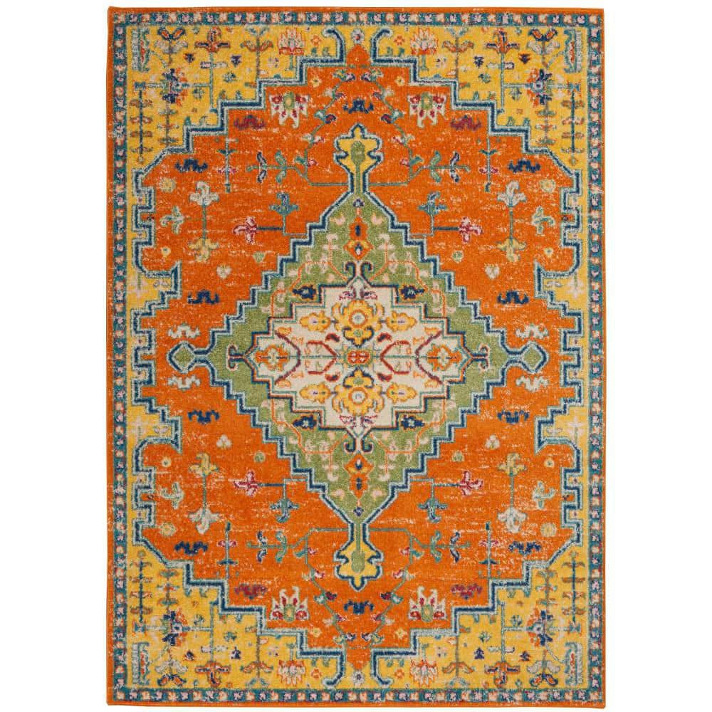 Allure Boho Medallion 5' x 7' Orange Multicolor Easy-Care Area Rug